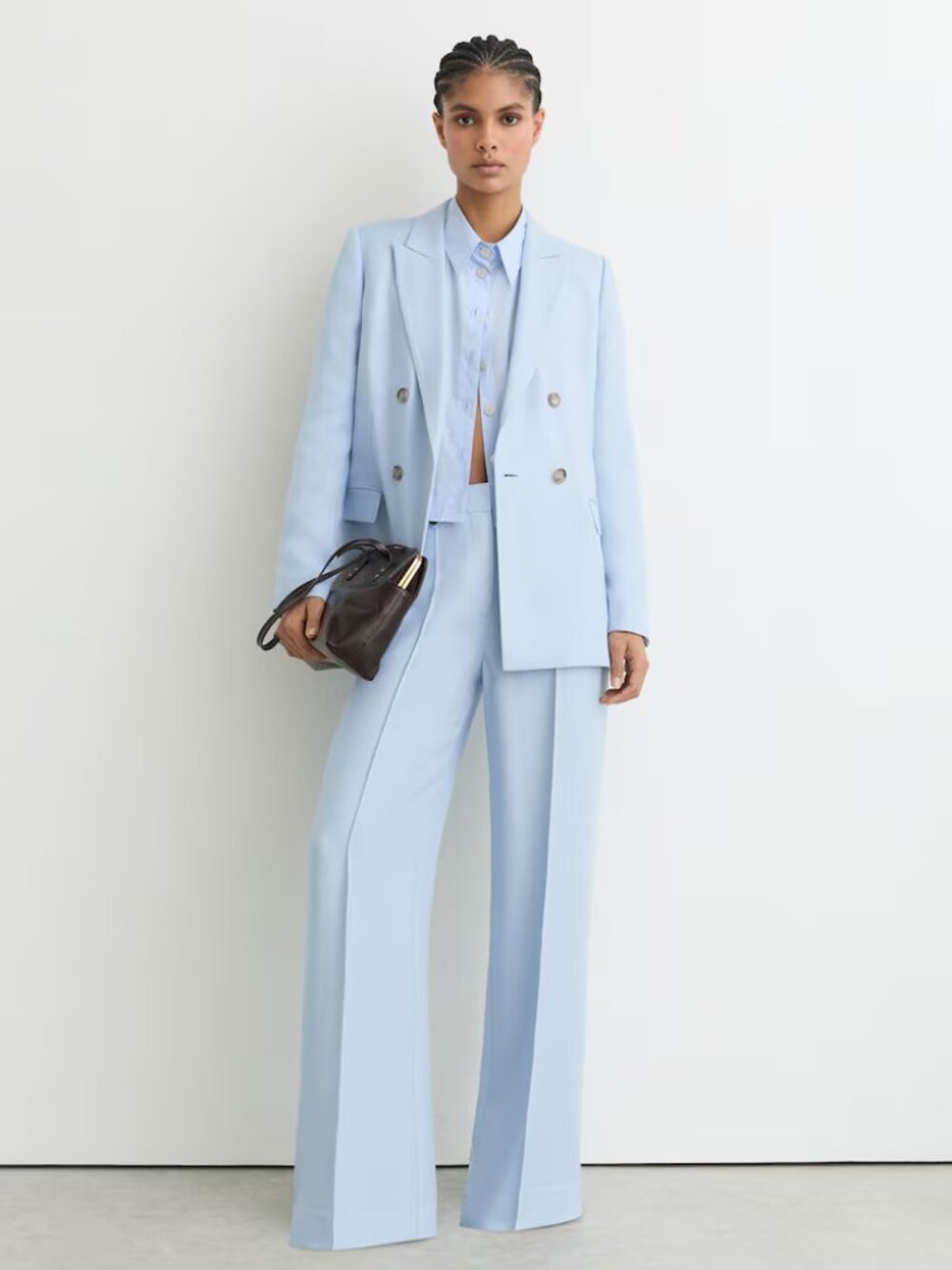 Reiss Wide Leg Suit Trousers and Double Breasted Peak Lapel Suit Jacket - Picture 1 of 5